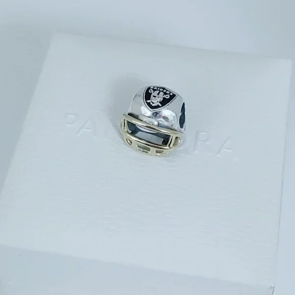 Pandora Las Vegas Raiders Football Helmet Bead Charm Pendant S925 ALE - Picture 5 of 7